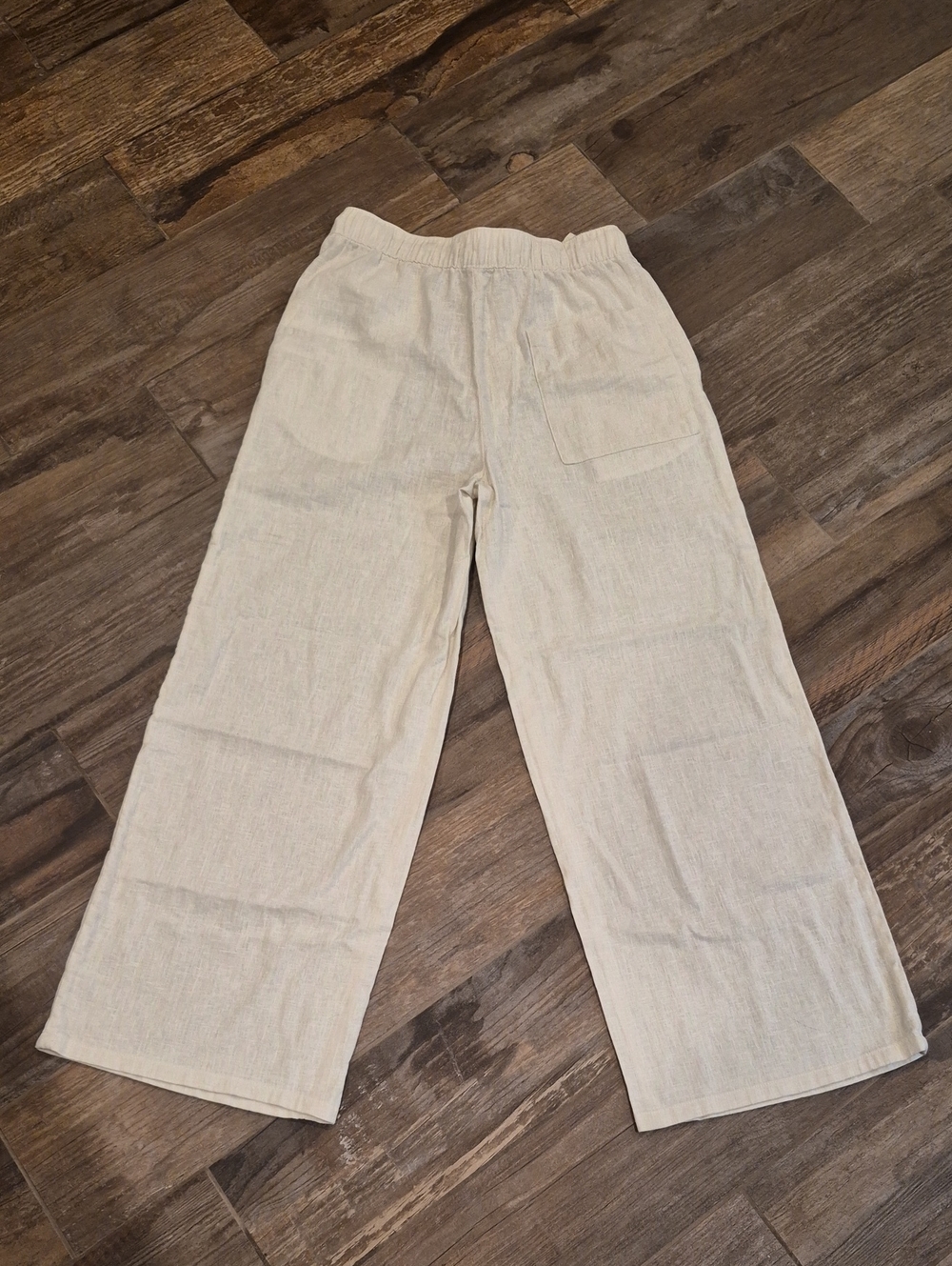 S/M Calvin Klein Linen & Cotton Wide Leg Pants, Elastic Drawstring Waist - Picture 6 of 11